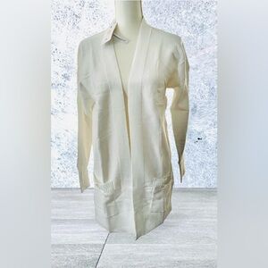 NWT Women MEROKEETY White Open-Front Soft Cardigan W/ Ribbed Trim And Pockets